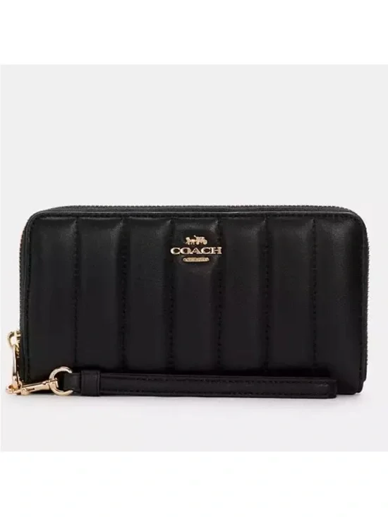Coach Black Quilted Zip-Around Wristlet Wallet with Gold Hardware - Picture 1 of 7